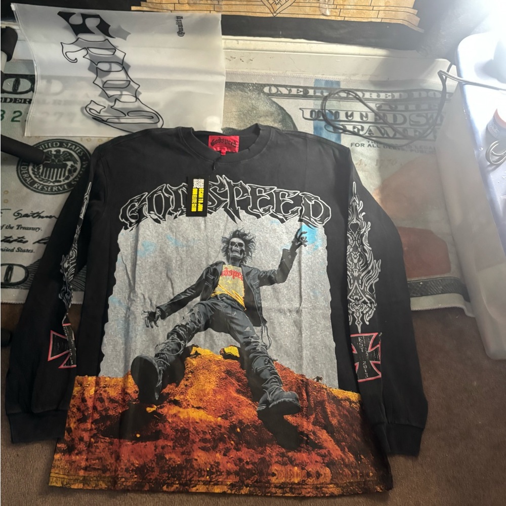 Black Long Sleeve Graphic Tee with Bold Design